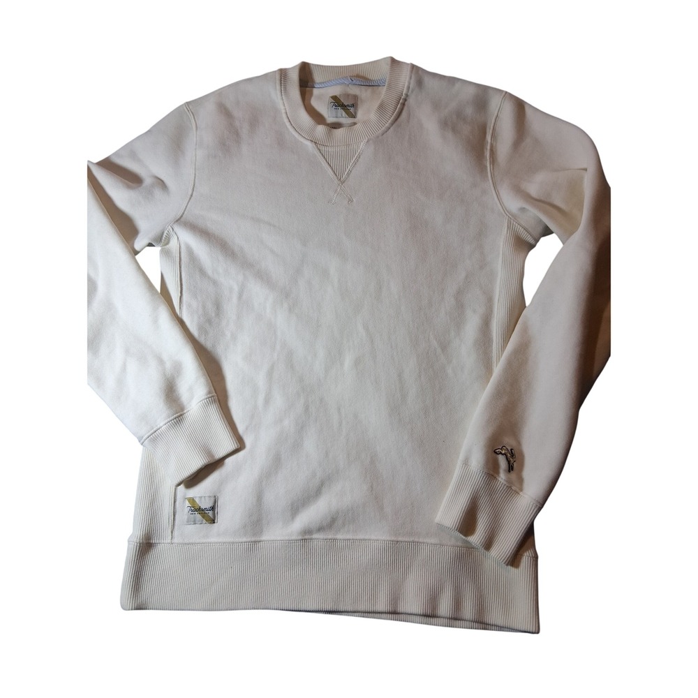 Tracksmith Downeaster Sweatshirt Mens Small Cream Off White Crew Neck Running